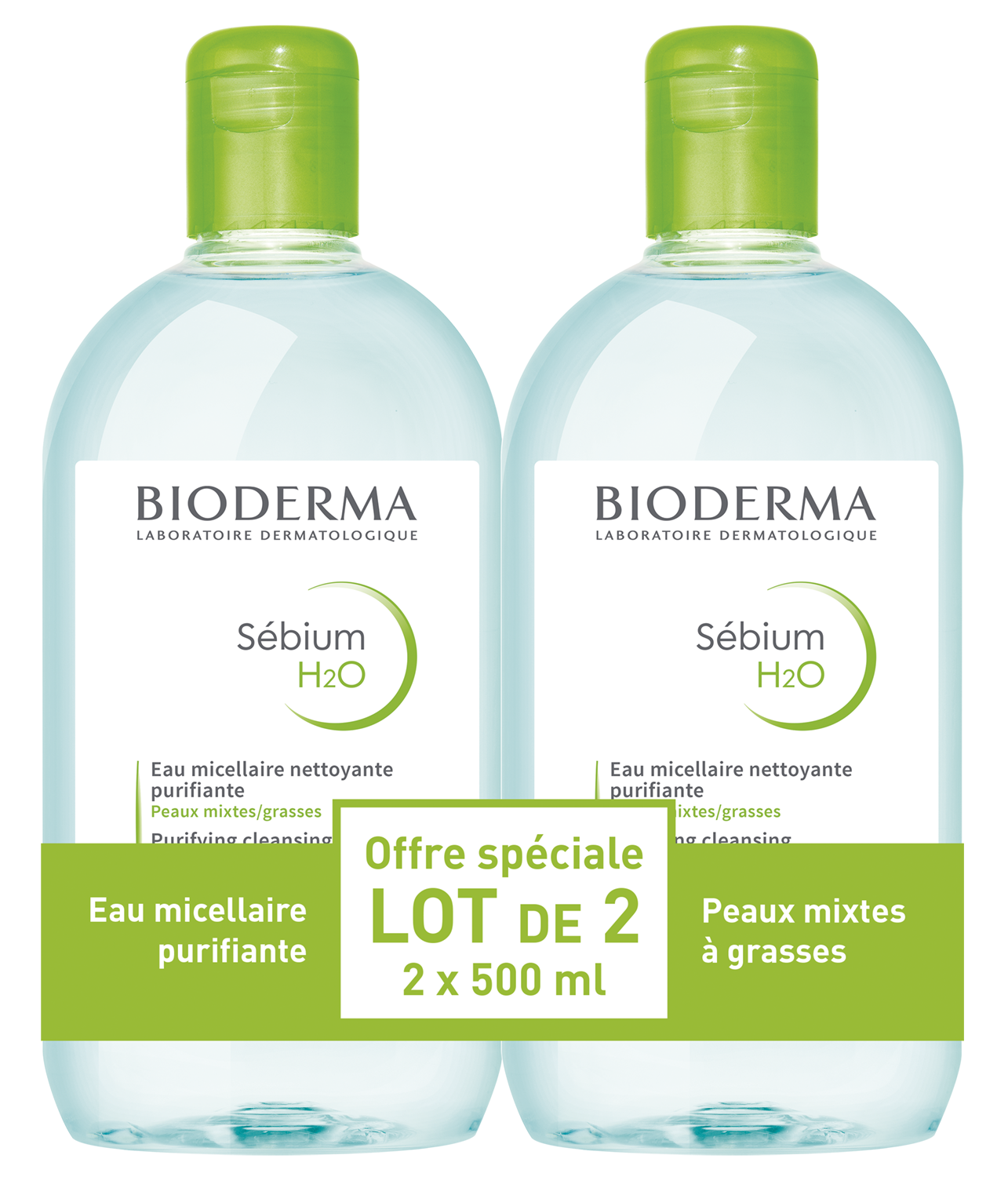 Sébium H2O Eau micellaire nettoyante purifiante Bioderma - 2 flacons de 500 ml