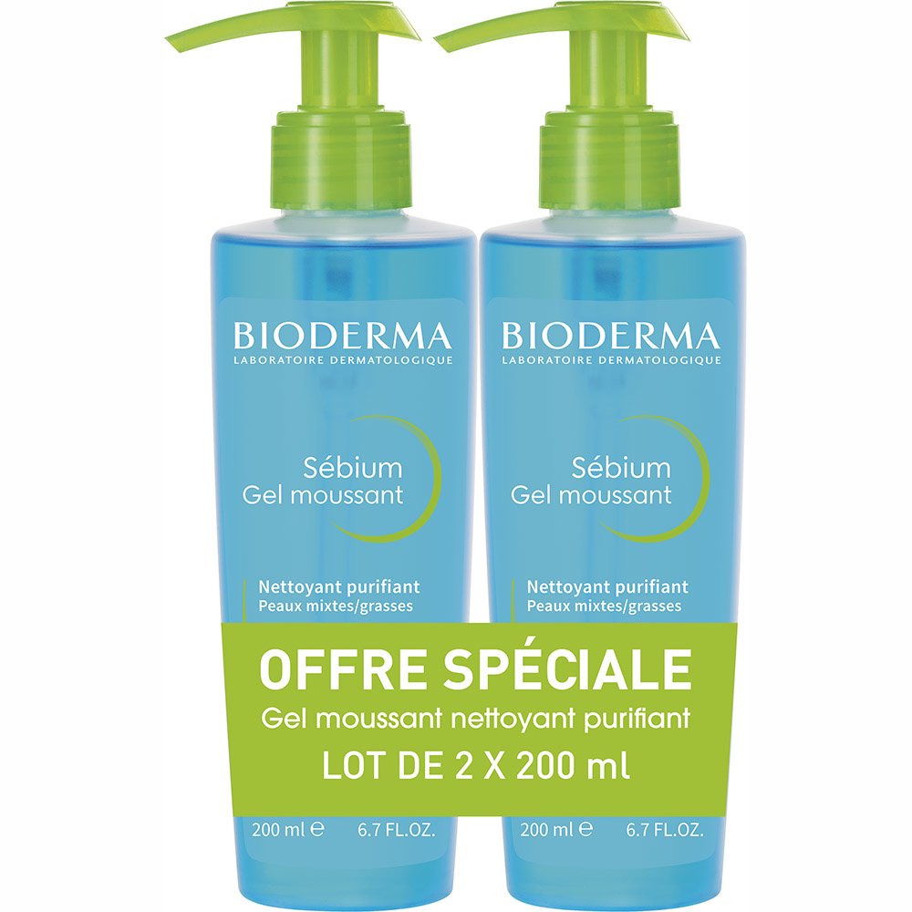 Sébium gel moussant nettoyant purifiant Bioderma, 2 flacons de 200 ml