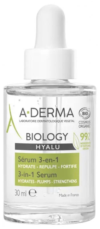 Biology Hyalu Sérum 3-en-1 bio A-derma - flacon compte-goutte de 30ml