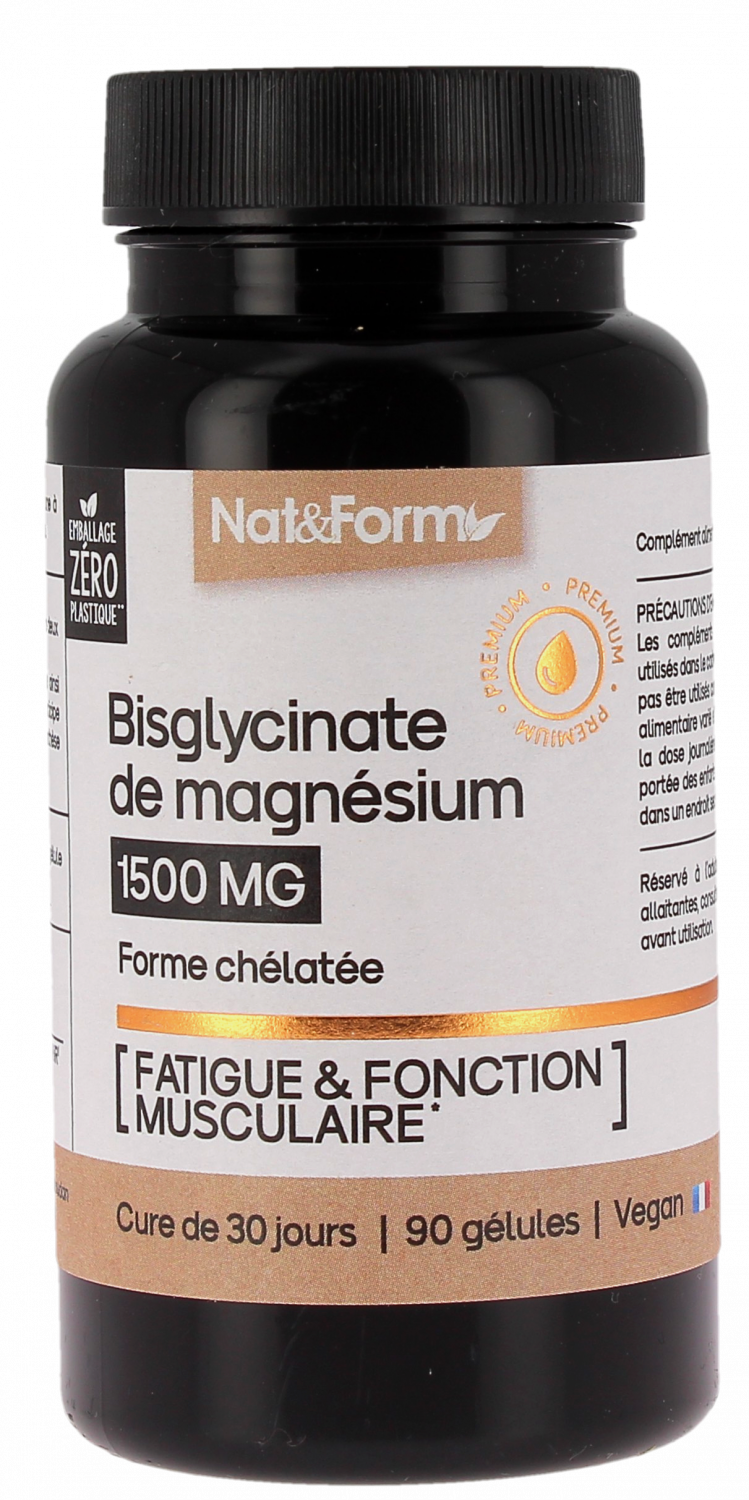Bisglycinate de magnésium 1500mg Nat&Form - pot de 90 gélules