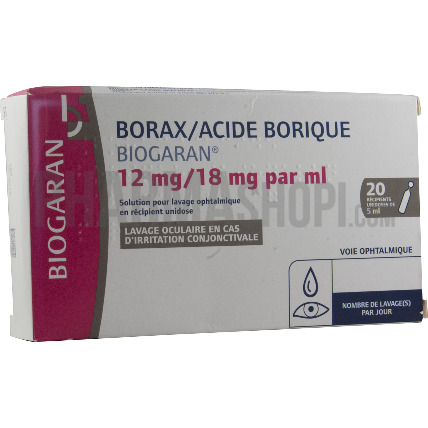 Borax acide borique Biogaran - 20 unidoses de 5 ml