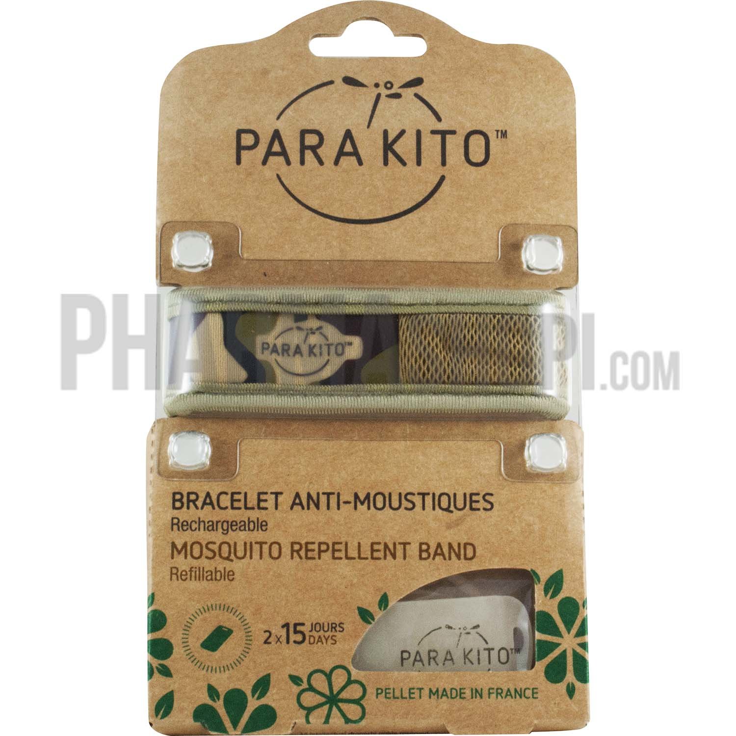 Bracelet anti-moustique rechargeable jungle militaire Para kito - 1 bracelet + 2 recharges