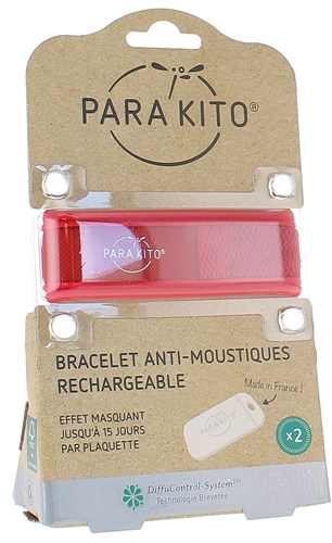Bracelet anti-moustique rechargeable rouge Para kito - 1 bracelet + 2 recharges