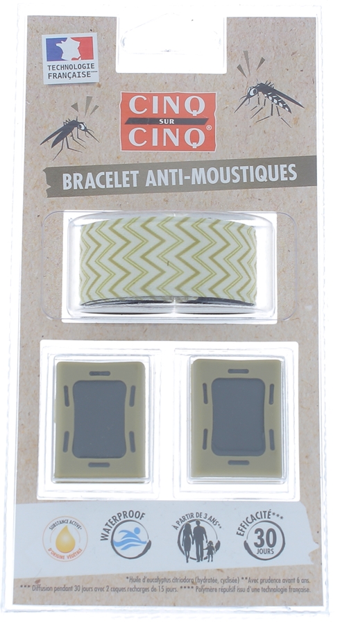 Bracelet anti-moustiques kaki Cinq sur Cinq - Un bracelet + 2 recharges