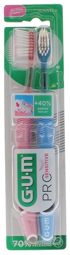 Brosse à dents Pro sensitive ultra soft GUM - lot de 2 brosses à dents