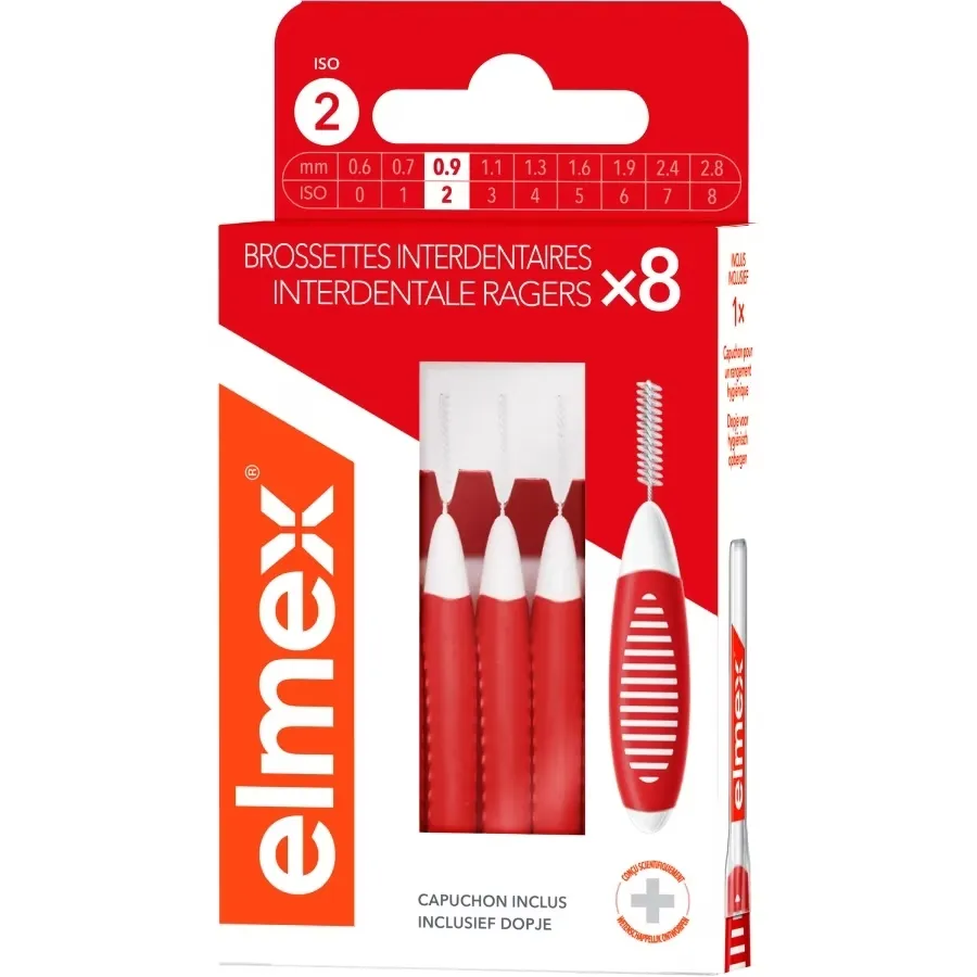 Brossettes interdentaires rouge taille 2 (0,9mm) Elmex - boite de 8 brossettes