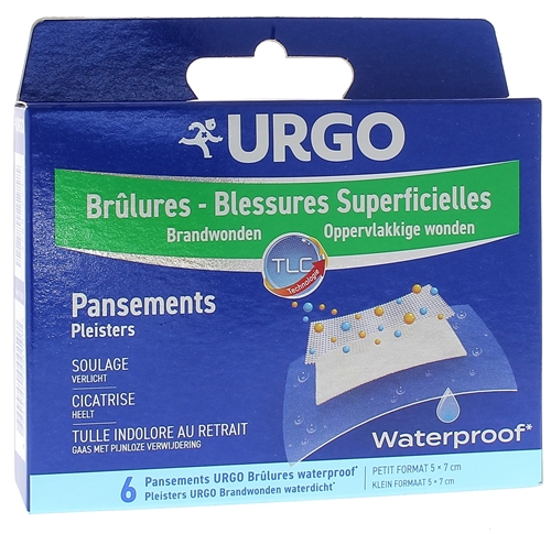 Brûlures et blessures superficielles Urgo - boîte de 6 pansements waterproof