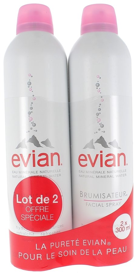 Brumisateur Spray Evian Lot De 2 Flacons De 300 Ml