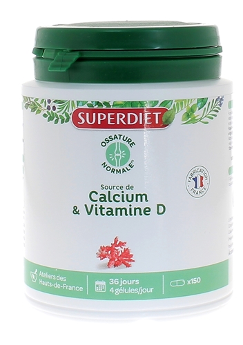 Calcium + vitamine D Super Diet - 150 gélules