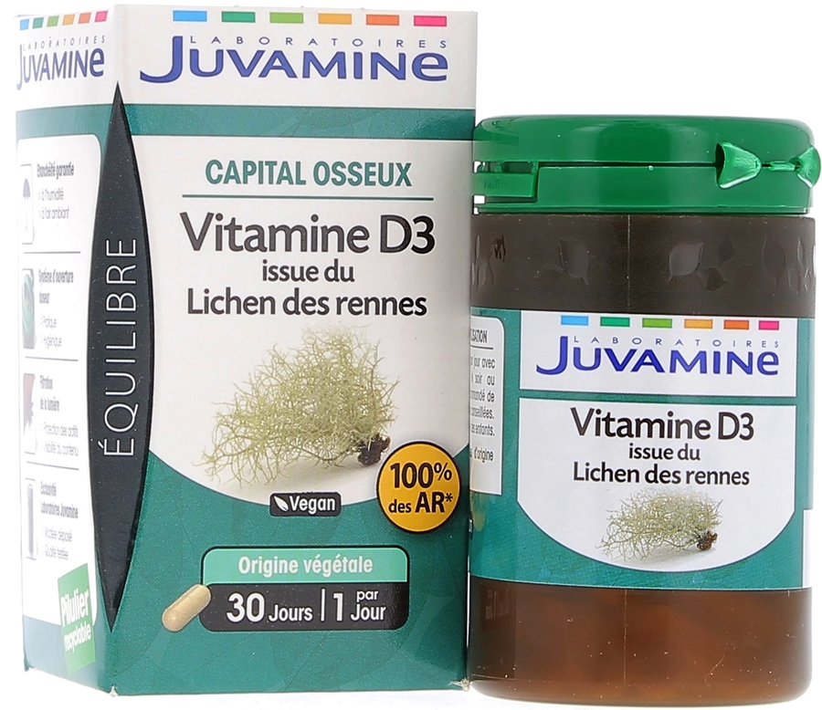 Capital osseux vitamine D3 issue du Lichen des rennes Juvamine - Boite de 30 gélules