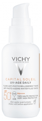 Capital soleil Fluide anti-photovieillissement teinté UV Age Daily SPF 50+ Vichy - flacon-pompe de 40 ml
