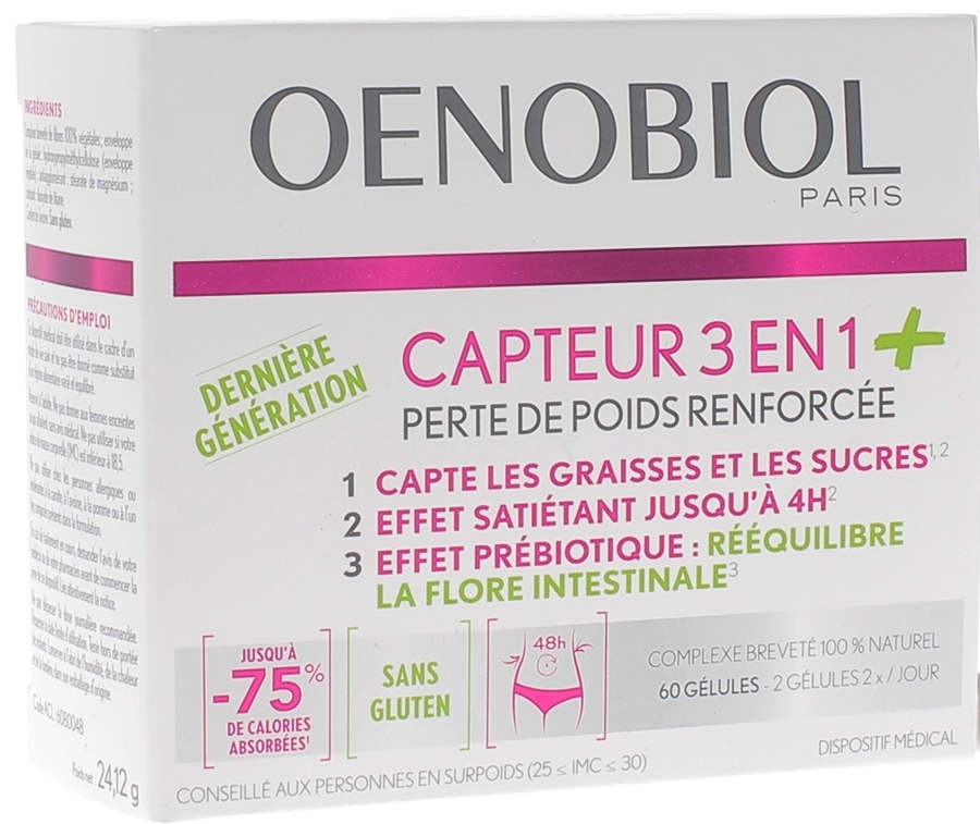 Capteurs 3 en 1 Perte de Poids Renforcée Oenobiol - boîte de 60 gélules