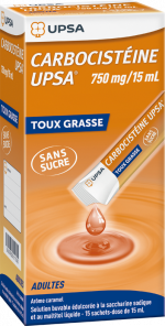 Carbocistéine toux grasse sans sucre UPSA 750 mg/15ml - 15 sachets dose de 15 ml