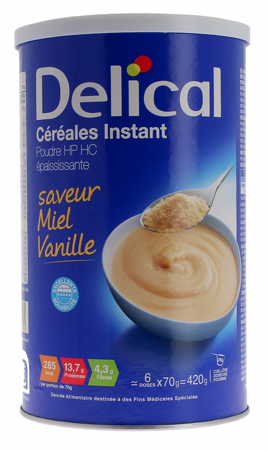 Céréales Instant saveur miel vanille Delical - pot de 420g