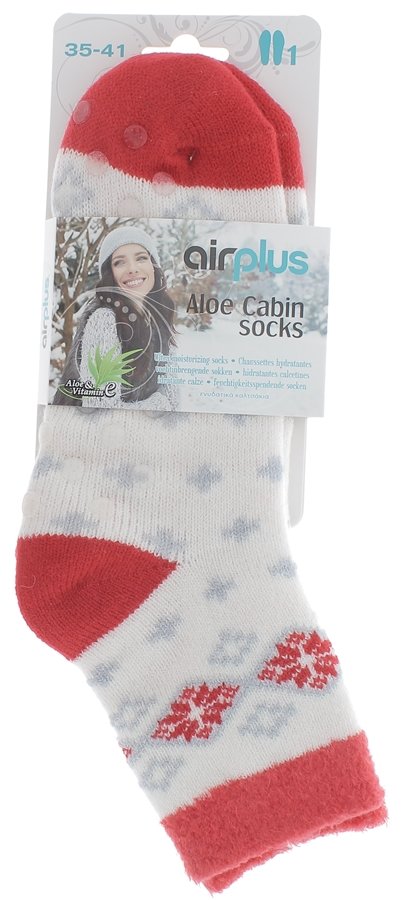 Aloe Cabin Chaussettes Hydratantes Blanc Flocons Rouges taille 35-41 Airplus - 1 paire