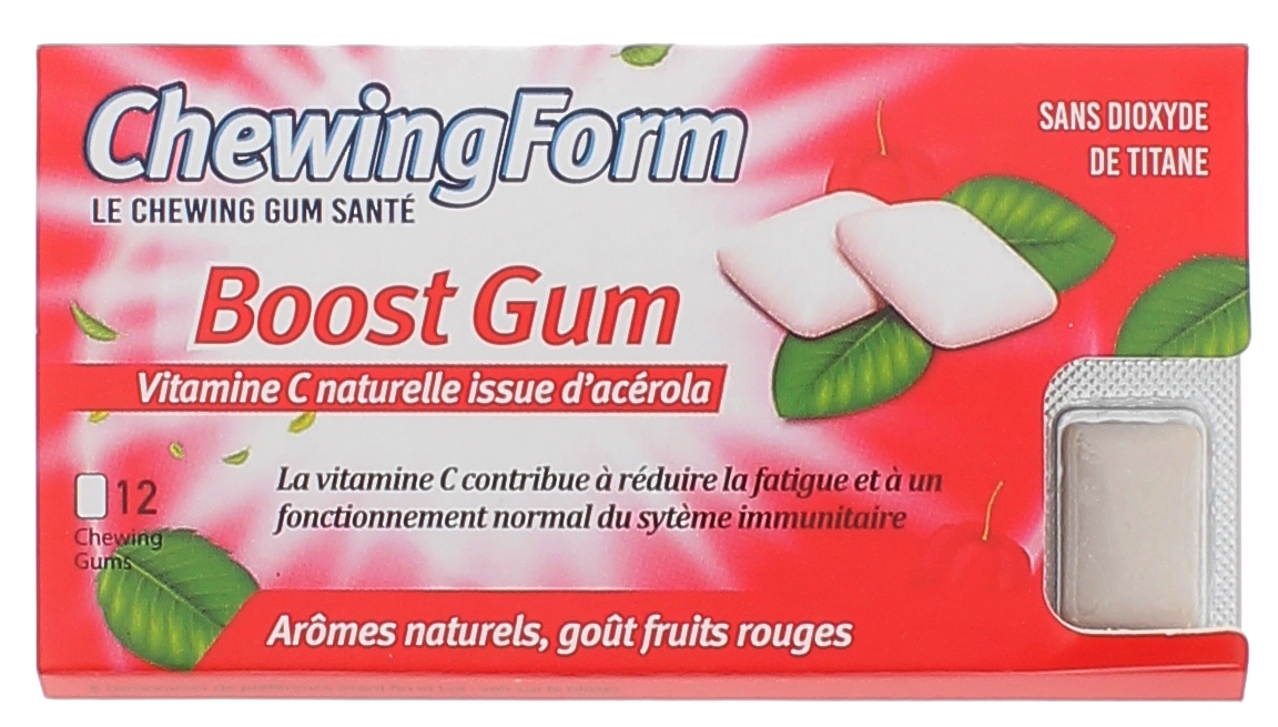 Chewing-gum Boost Gum goût fruits rouges ChewingForm - boîte de 12 chewing-gums
