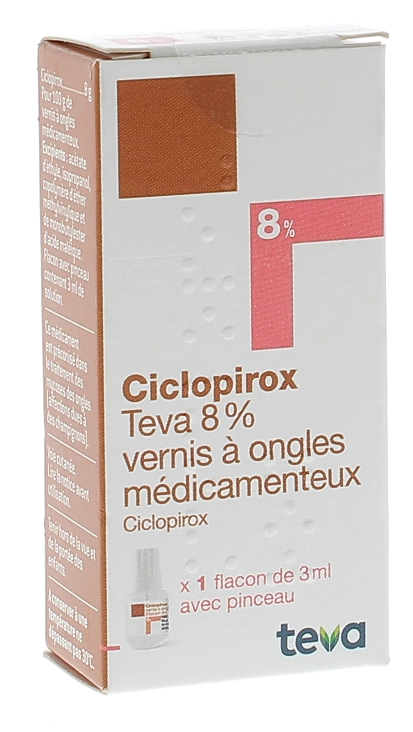 Ciclopirox 8% vernis à ongles médicamenteux Teva - flacon de 3ml