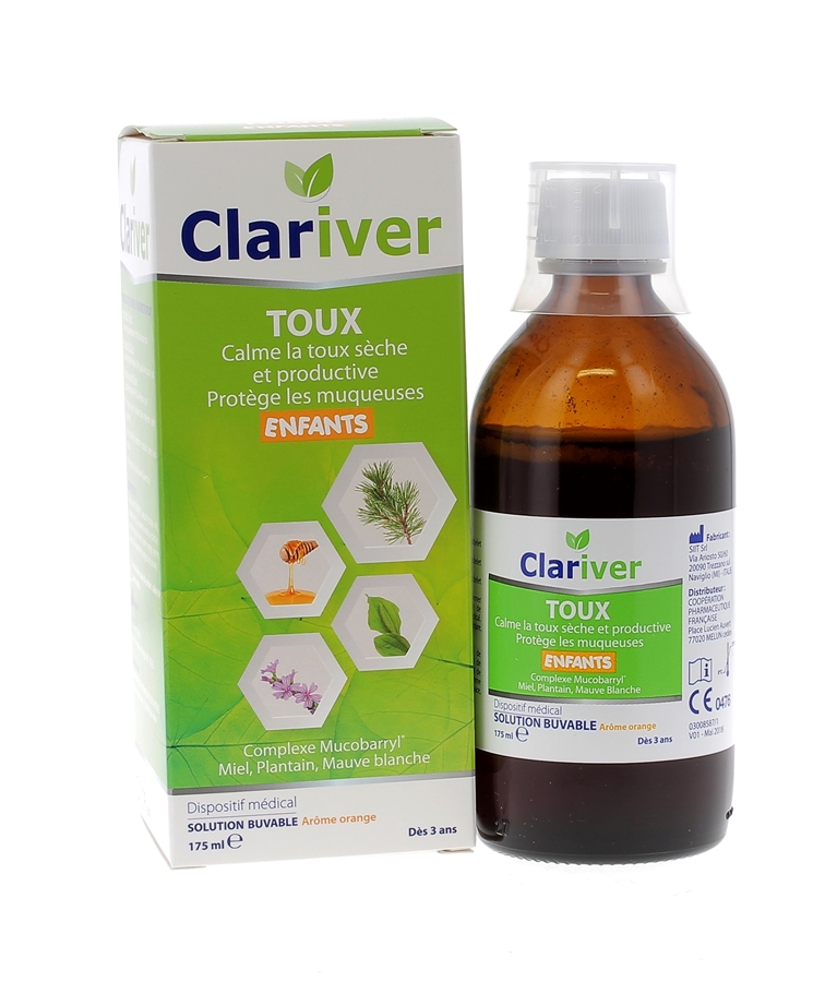 Clariver sirop toux enfants arôme orange Cooper - flacon de 175 ml