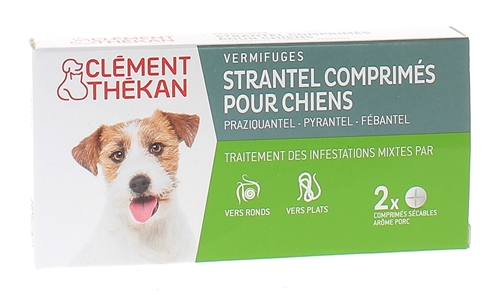 Strantel vermifuges comprimés pour chiens arôme porc Clément Thékan - boite de 2 comprimés sécables