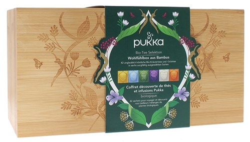 Coffret découverte thés et infusions Pukka - boîte en bambou de 42 sachets