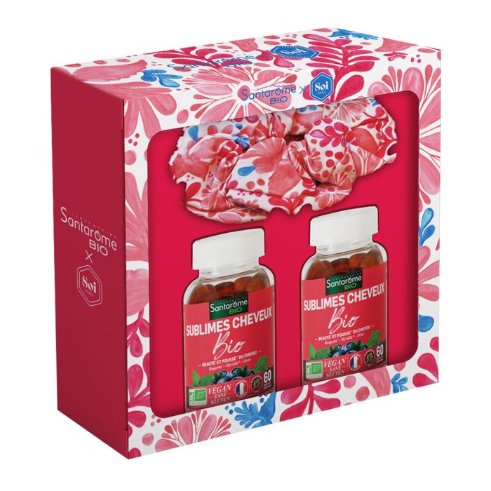 Coffret duo sublimes cheveux + chouchou Santarome - coffret de 2x60 gummies