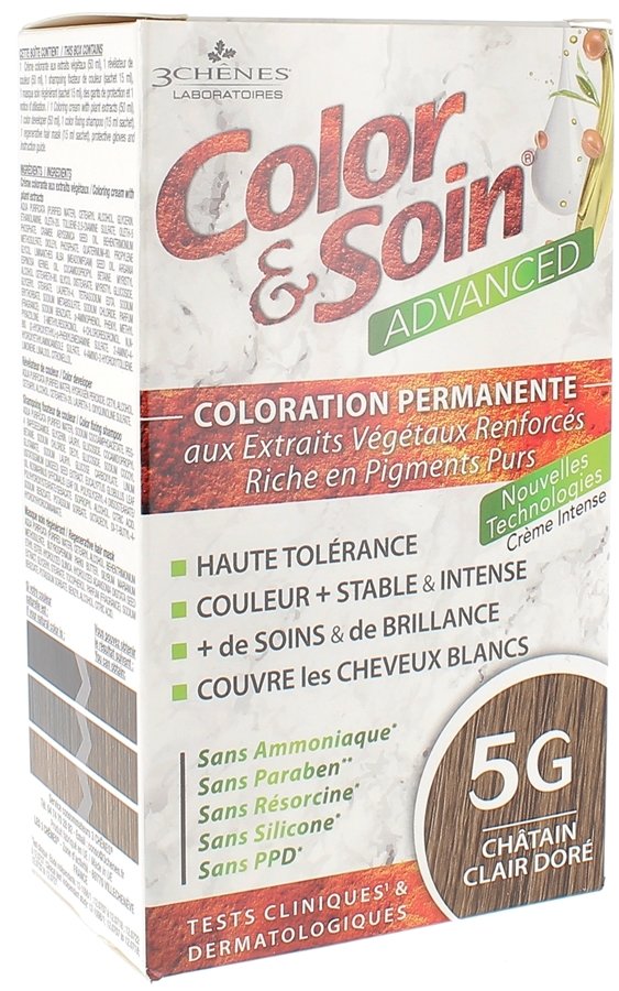 Color et Soin Advanced Coloration Permanente Les 3 Chênes - Teinte 5G : Châtain Clair Doré - Tube 130 ml