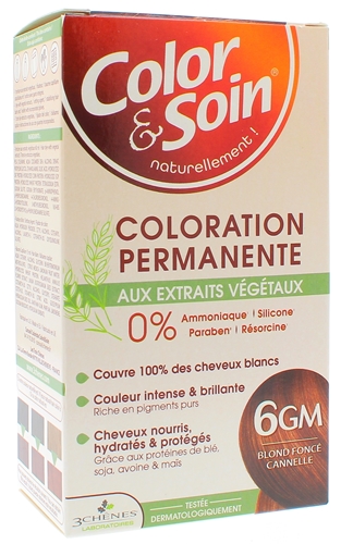 Color & Soin Coloration permanente aux extraits végétaux blond foncé cannelle 6GM Les 3 Chênes - kit de 4 produits