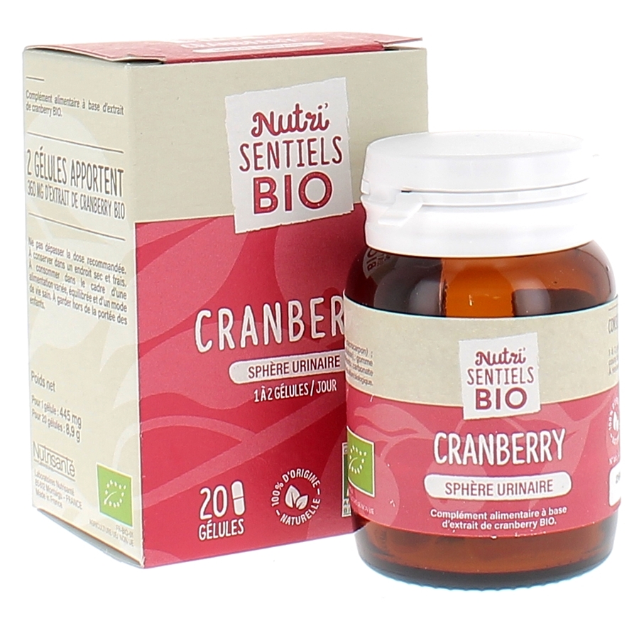 Complément alimentaire cranberry nutri'sentiels bio Nutrisanté - pot de 20 gélules