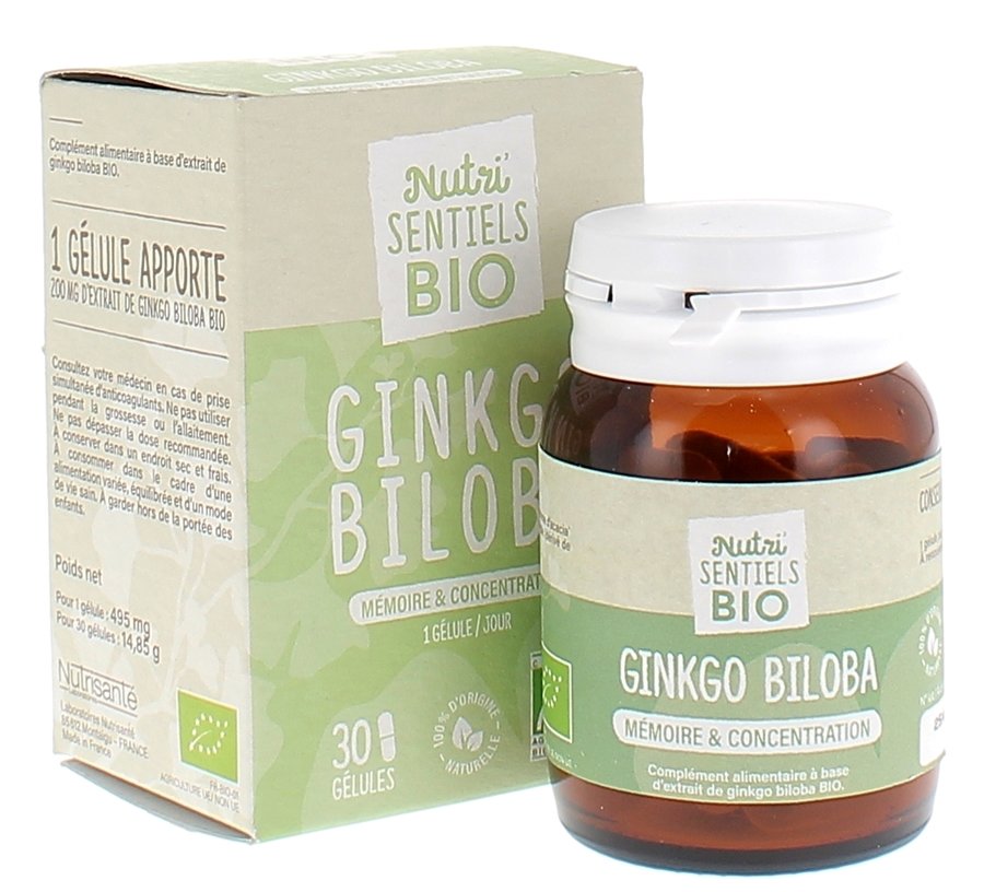 Complément alimentaire ginkgobiloba nutri'sentiels bio Nutrisanté - pot de 30 gélules
