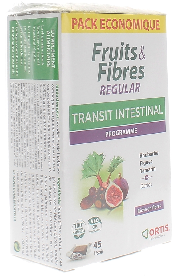 Complément alimentaire transit intestinal fruits et fibres regular Ortis - programme de 45 cubes