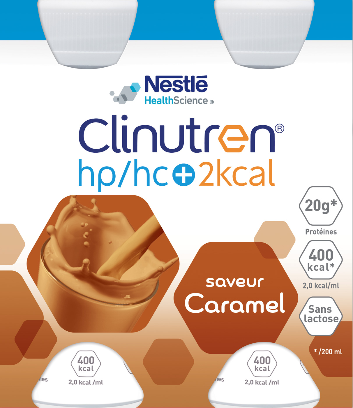 Clinutren HP/HC +2Kcal saveur caramel - 4 bouteilles de 200 ml