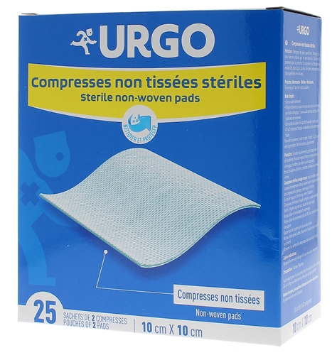 Compresses stériles non tissé 10 cm x 10 cm Urgo, 25 sachets de 2 compresses