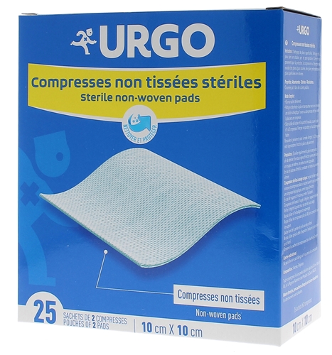 Compresses stériles non tissé 10 cm x 10 cm Urgo, 25 sachets de 2 ...