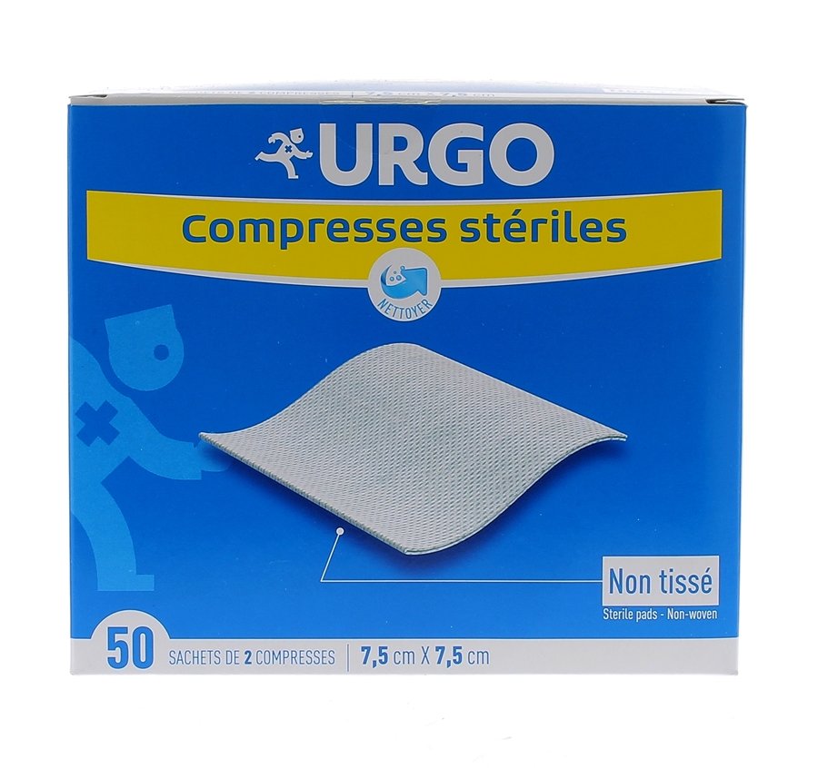 Compresses stériles non tissé Urgo - boite de 50 sachets de 2 compresses 7,5x7,5 cm