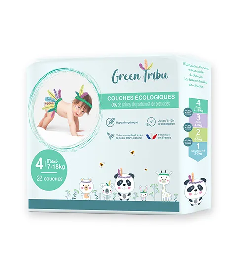 Couches écologiques Kit & Kin Taille 4 (9-14 Kg) - 128 Couches Hypoallergéniques - 4