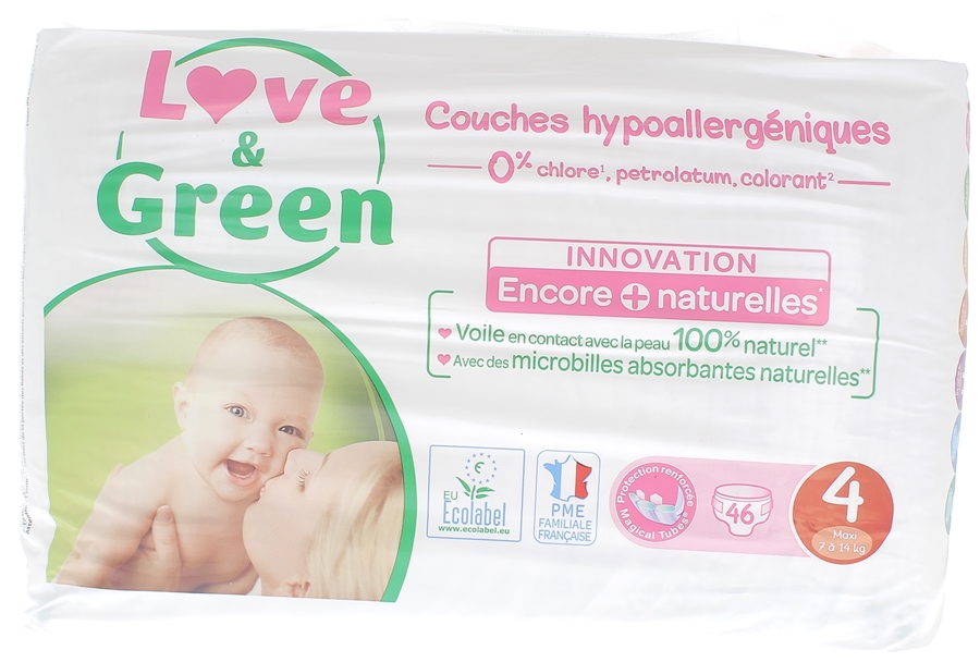 Love /& Green Couches Hypoallerg/éniques 46 Couches Taille 4 7-14 kg