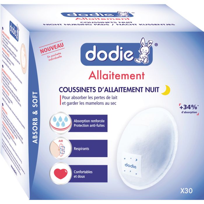 Coussinets d'allaitement nuit absorption renforcée Dodie - boîte de 30