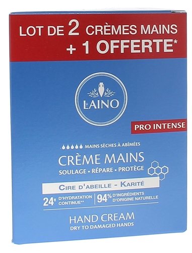 Crème mains sèches à gercées cire d'abeille et karité Laino - 3 tubes de 50 ml