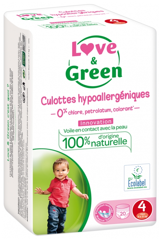 Couches Love & Green Taille 3 (4-9 Kg) - 52 Couches - Hypoallergéniques, 0% Chlore, Parabens, Parfums - Peau Sensible Bébé