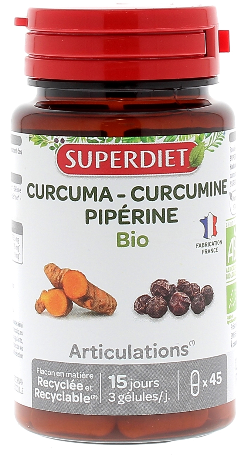 Superdiet Articulations Bio Curcuma Curcumine Piperine 120 gélules