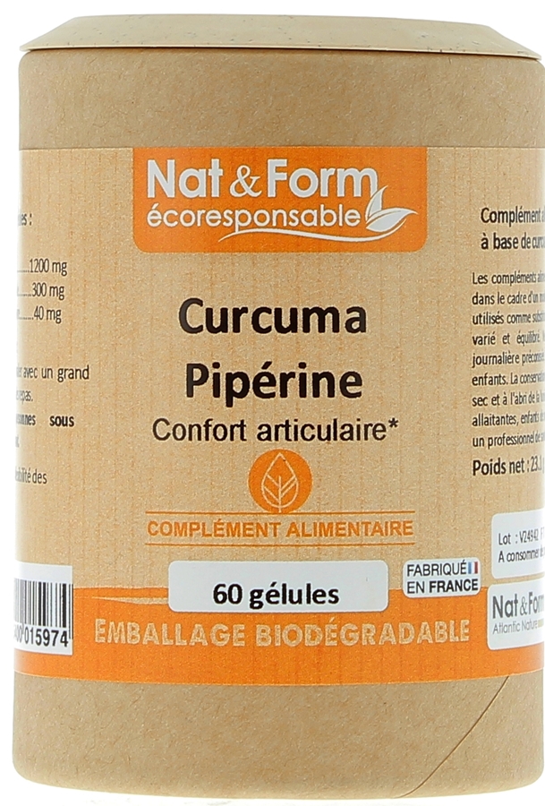 Curcuma Pipérine Ecoresponsable Nat&Form - boite de 60 gélules
