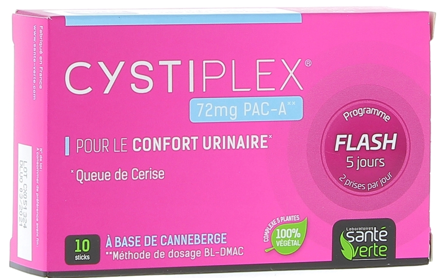 Cystiplex Flash 5 jours confort urinaire Santé Verte - boîte de 10 sticks