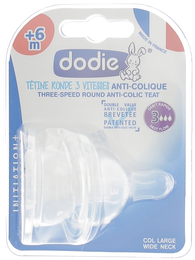 Tétines ronde 3 vitesses anti-colique +6 mois Dodie - tétine