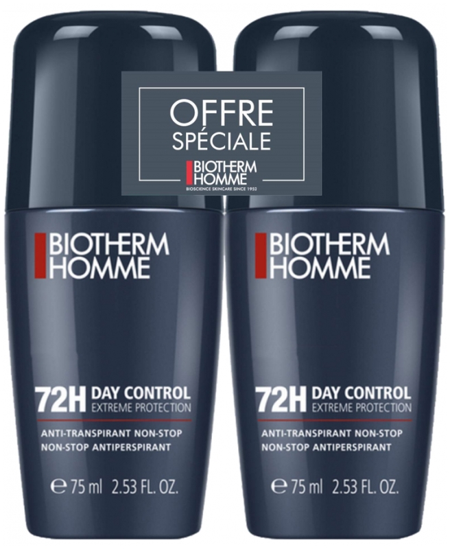 Day control 72h protection anti-transpirant Biotherm homme - lot de 2 roll-on de 75 ml