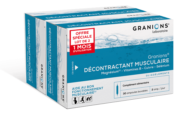 Décontractant musculaire Granions solution buvable en ampoule - lot de 2 boites de 30 ampoules