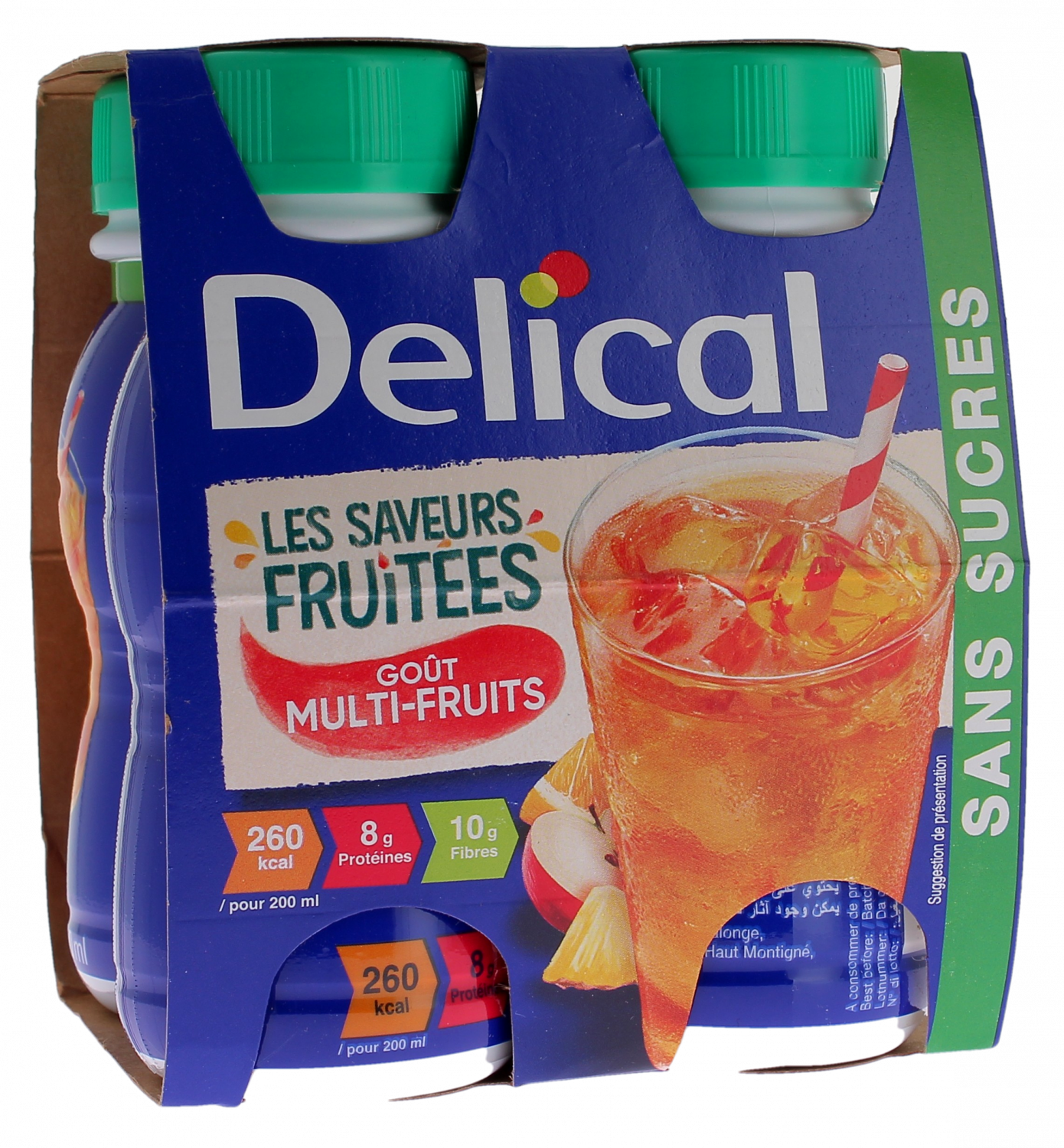 Delical Les saveurs fruitées Boisson sans sucres goût multifruits - 4 bouteilles de 200ml