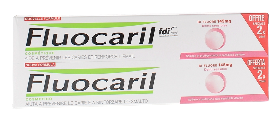 Dentifrice Dents Sensibles Bi-Fluoré Fluocaril - lot de 2 tubes de 75 ml