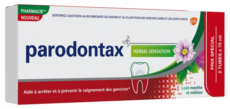 Dentifrice Herbal Sensation Parodontax - lot de 2 tubes de 75 ml