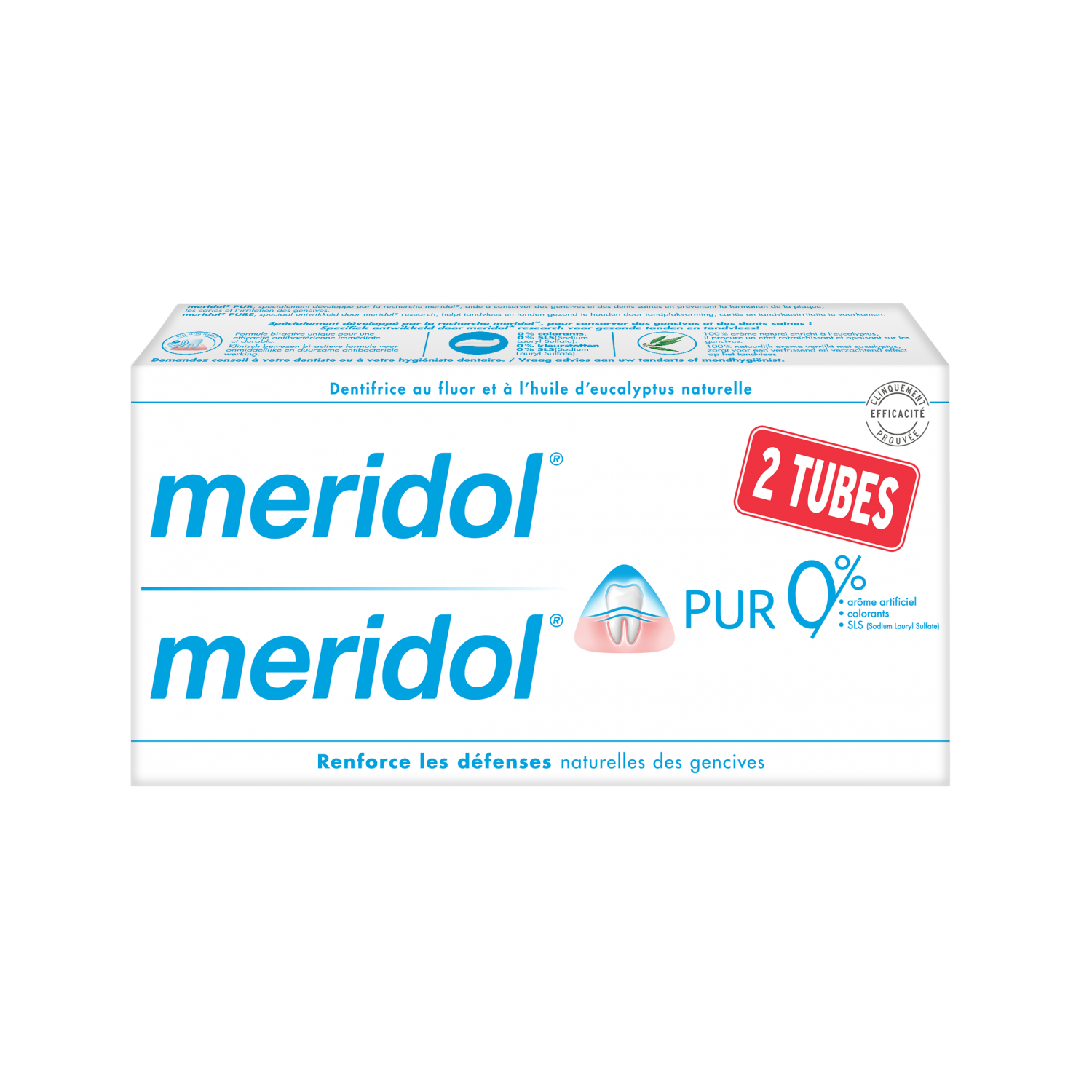 Dentifrice au fluor Pur Meridol - lot de 2 tubes de 75 ml