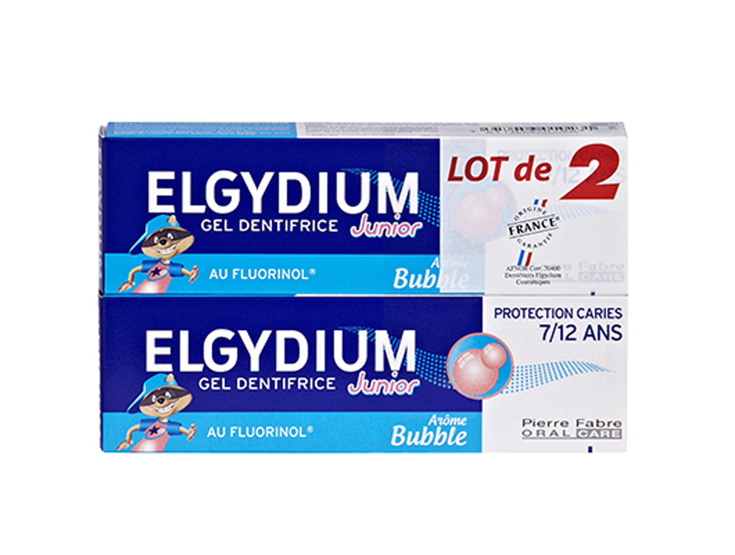 Dentifrice au fluorinol 7-12 ans goût bubble junior Elgydium - lot de 2x50ml